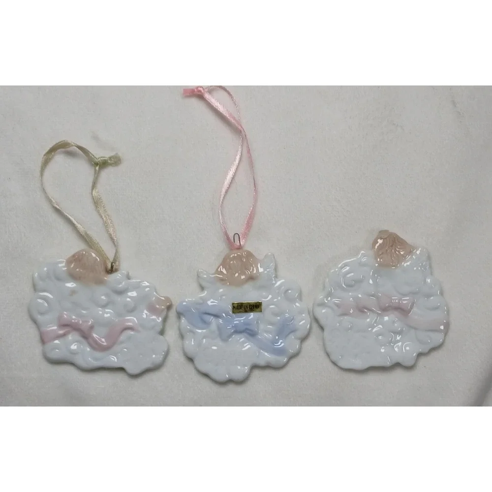 1996 Vintage H.O.L. 3 Ceramic Angel Ornaments Joy To The World Peace On Earth‎